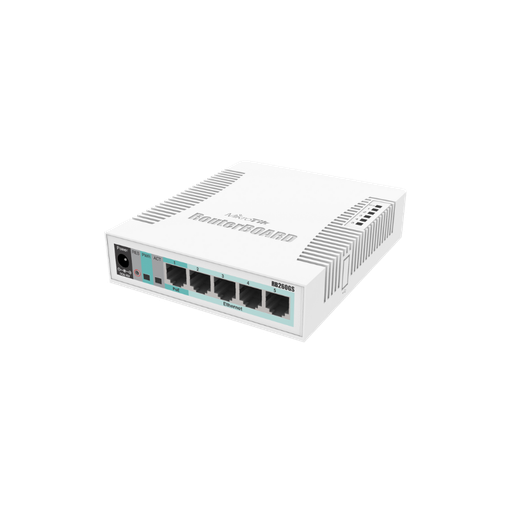 [CSS106-5G-1S] RB260GS with 5 Gigabit ports and SFP cage, SwOS, plastic case, PSU