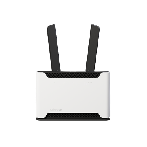 [D53G-5HACD2HND-TC&RG502Q-EA] Chateau 5G kit with 716MHz four core CPU, 256MB RAM, 5 x Gigabit LAN, two wireless interfaces (built-in 2.4Ghz 802.11b/g/n two chain wireless with integrated antennas, built-in 5Ghz 802.11ac two chain wireless with integrated antennas), RG502Q-EA LTE/5G modem for bands 1/3/5/7/8/18/19/20/26/28/32/34/38/39/40/41/42/43/77/78/79, two external and six internal LTE/5G antennas, tower case, USB, 1m RJ45 cable, PSU, RouterOS L4